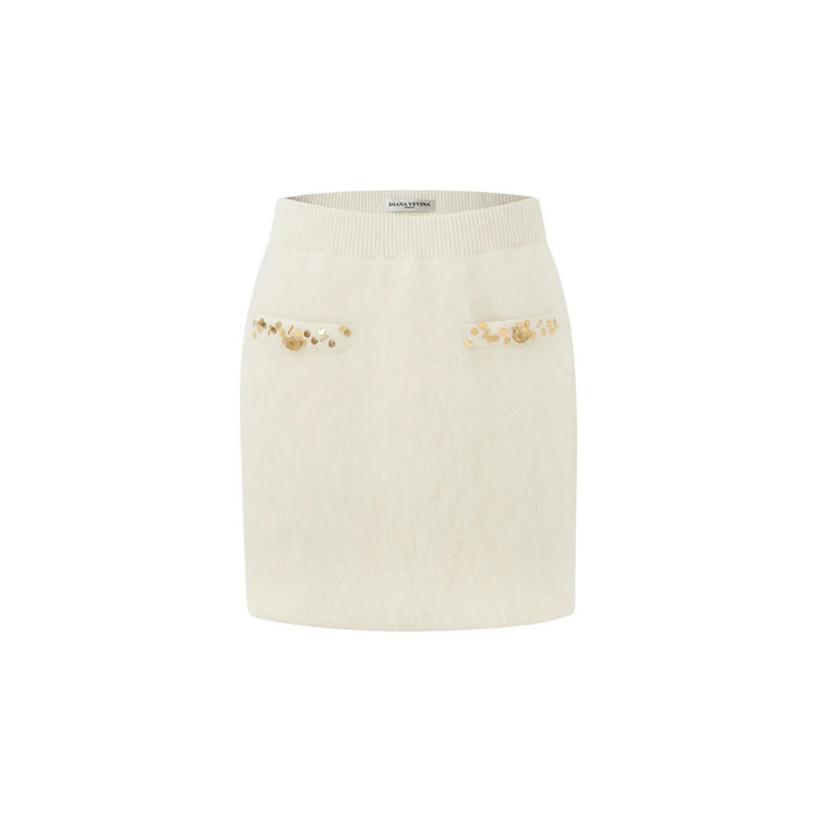 Raccoon Fur Beaded Midi Skirt