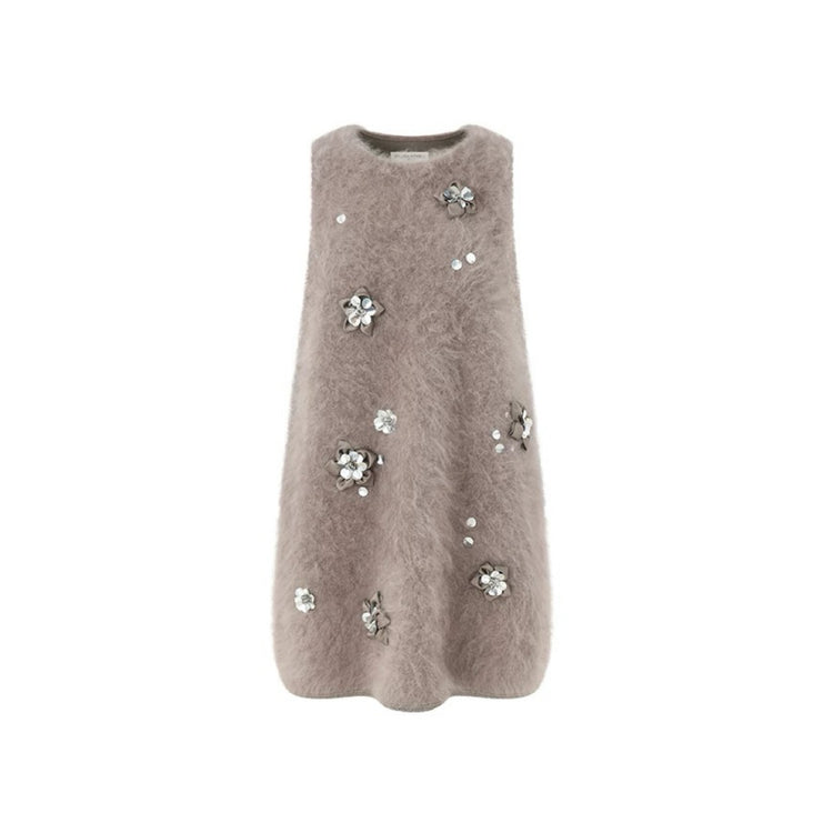 Handcrafted 3D Flowers Beaded Vest Dress