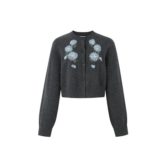 Ribbon Appliqué Embellishments Lambswool Sweater