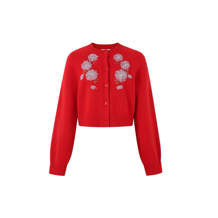 Ribbon Appliqué Embellishments Lambswool Sweater