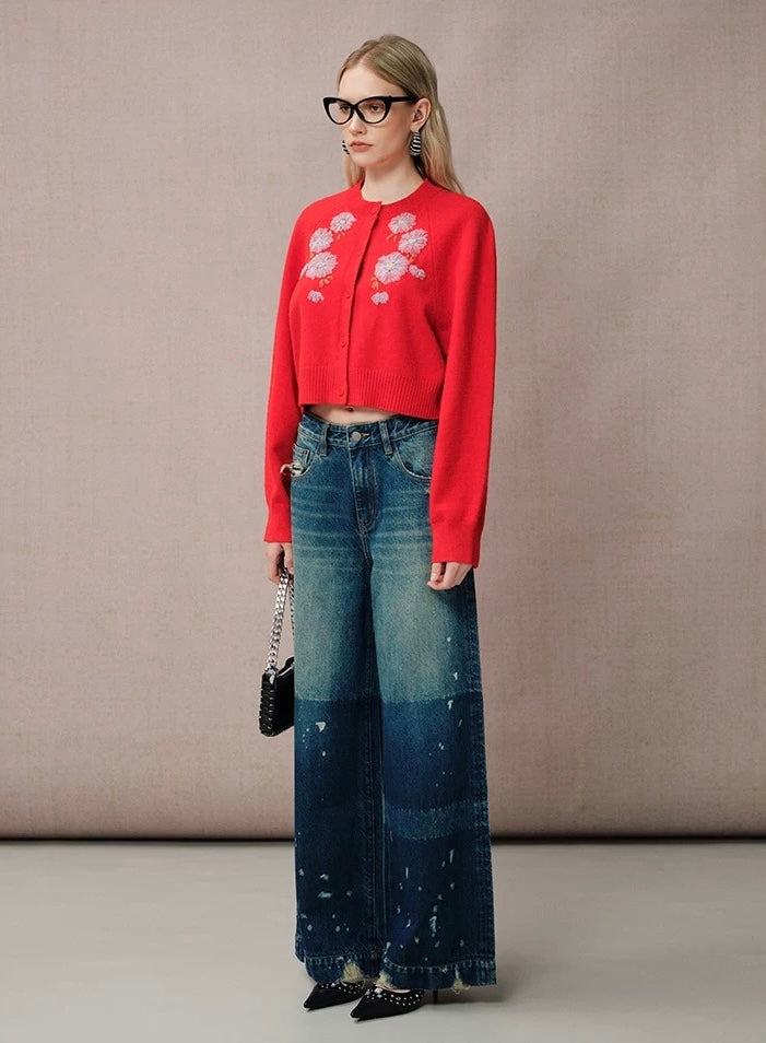 Ribbon Appliqué Embellishments Lambswool Sweater