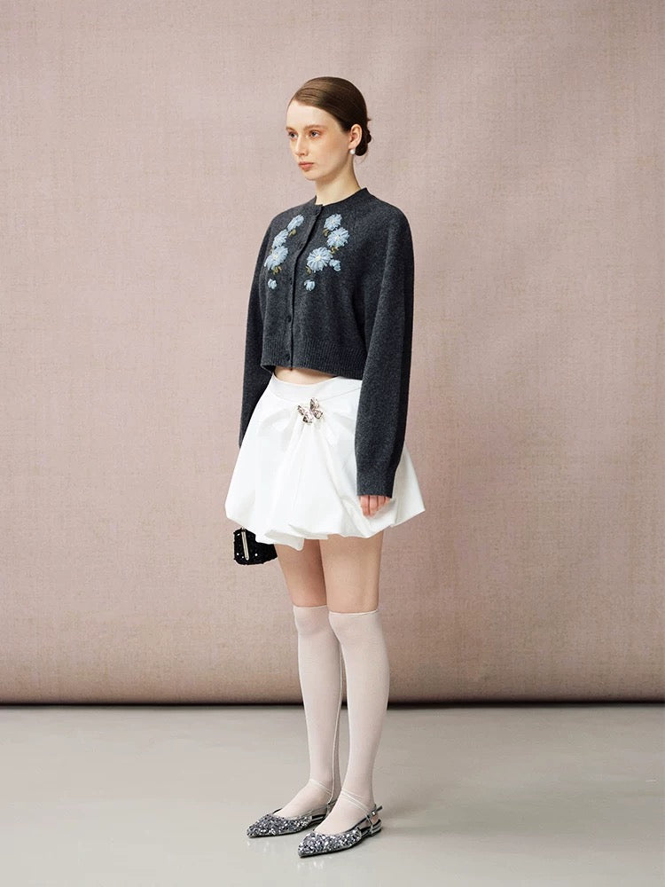Ribbon Appliqué Embellishments Lambswool Sweater
