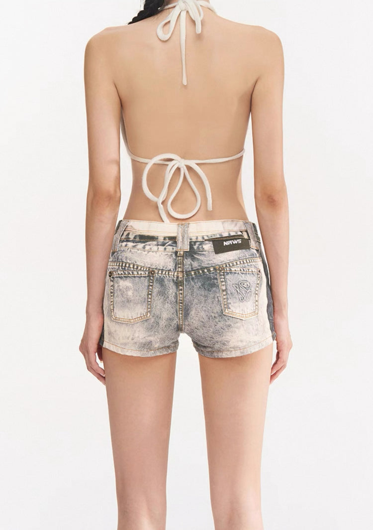 Printed Denim Shorts