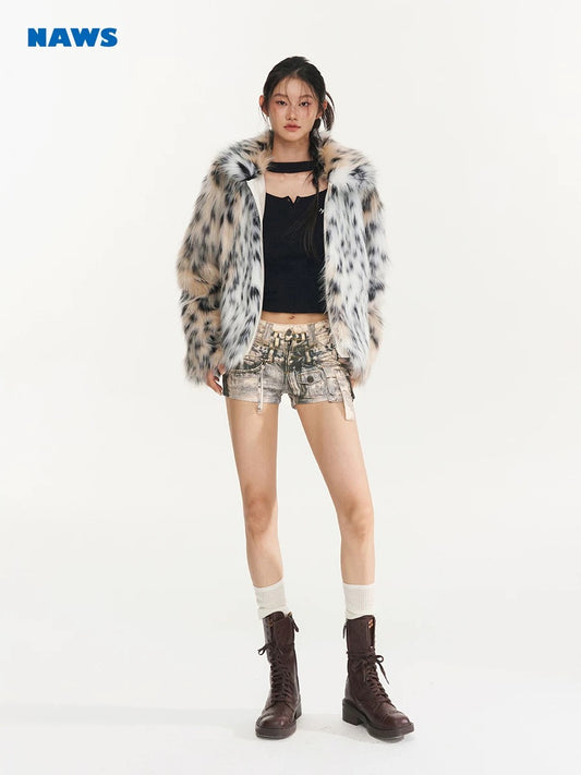 Printed Denim Shorts