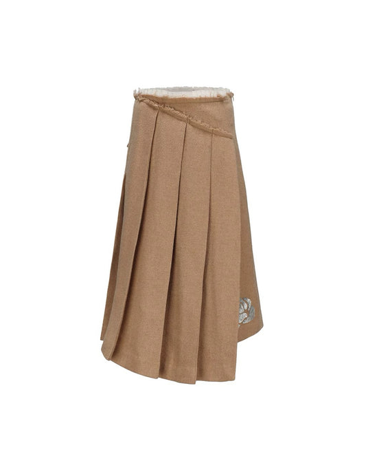 Rose And Silver Foil Pattern Pleated Midi Skirt