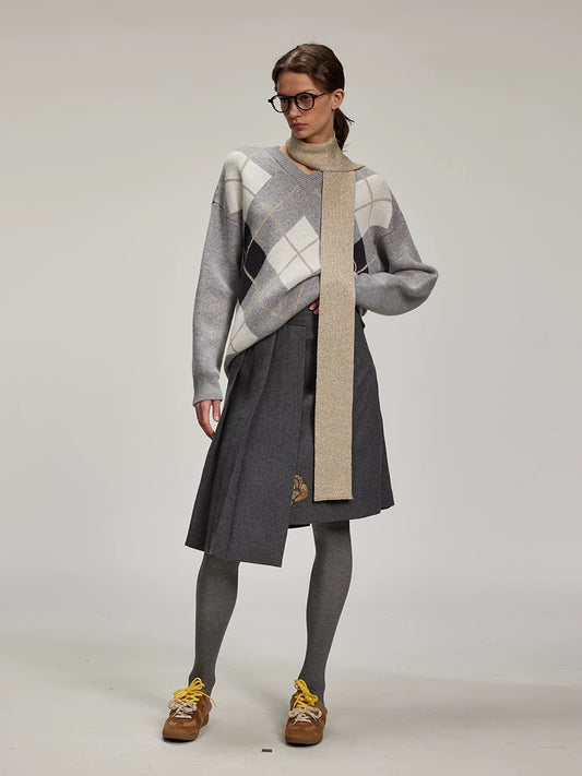 Rose And Silver Foil Pattern Pleated Midi Skirt