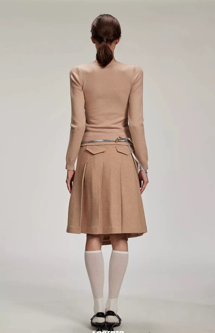 Rose And Silver Foil Pattern Pleated Midi Skirt