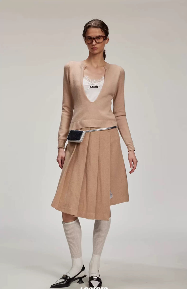 Rose And Silver Foil Pattern Pleated Midi Skirt