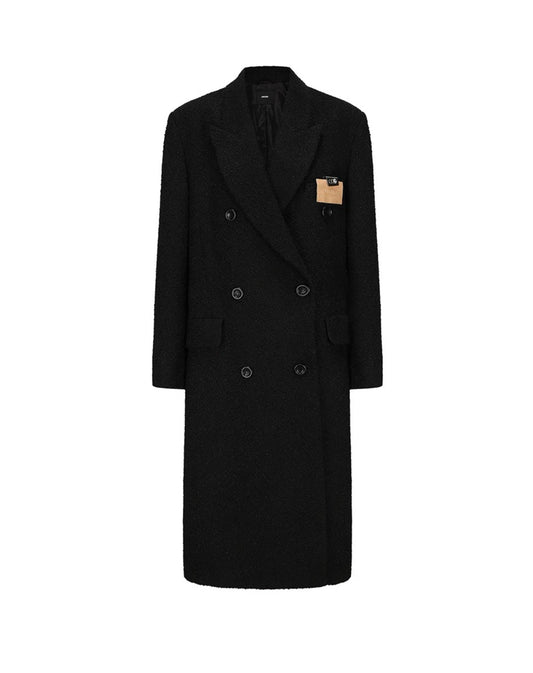 Diamond-embellished Placket Double-breasted Long Coat