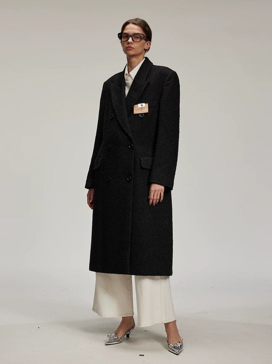 Diamond-embellished Placket Double-breasted Long Coat