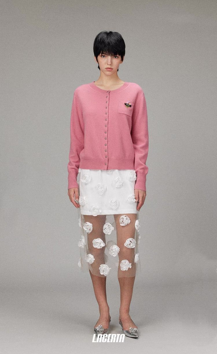 Crew Neck Flowers Wool Knitted Sweater