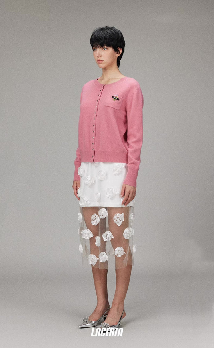Crew Neck Flowers Wool Knitted Sweater