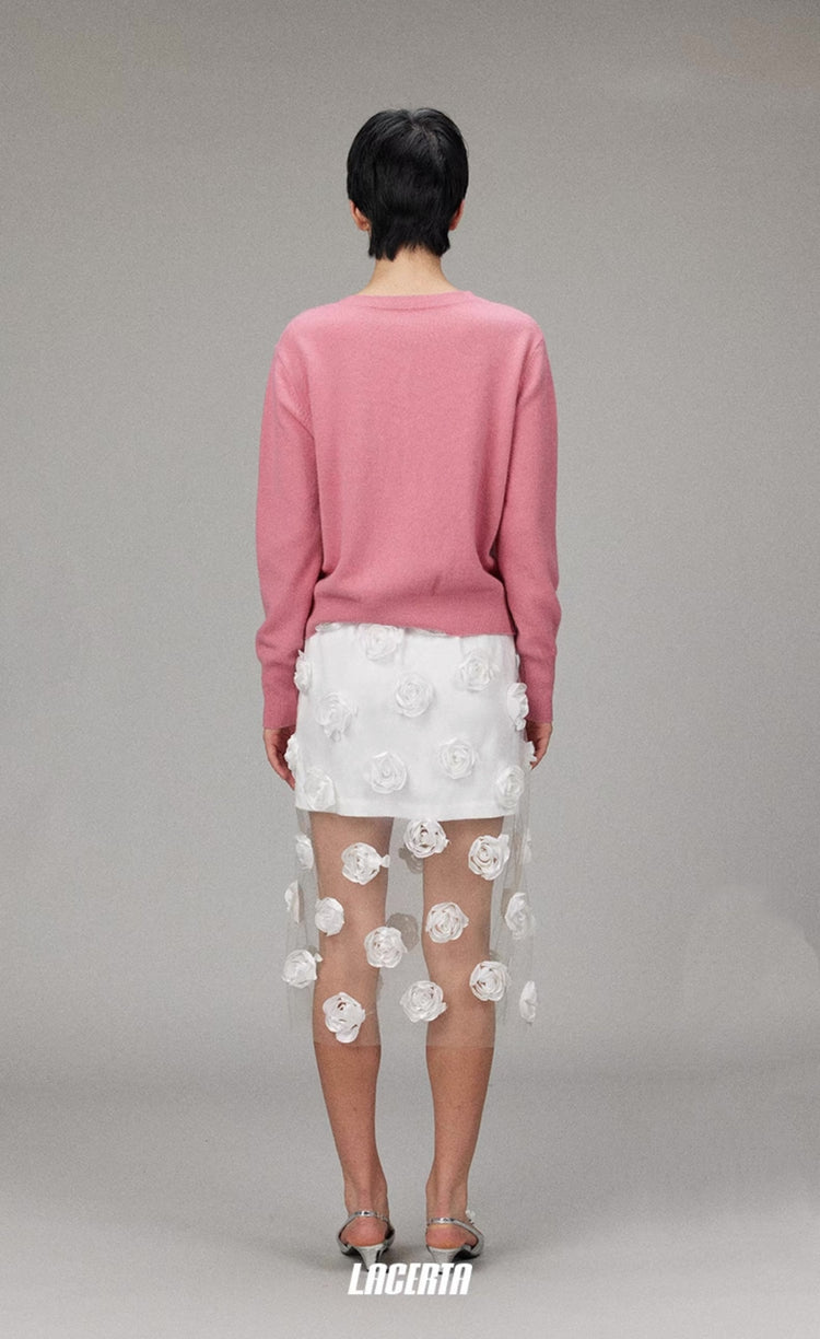 Crew Neck Flowers Wool Knitted Sweater