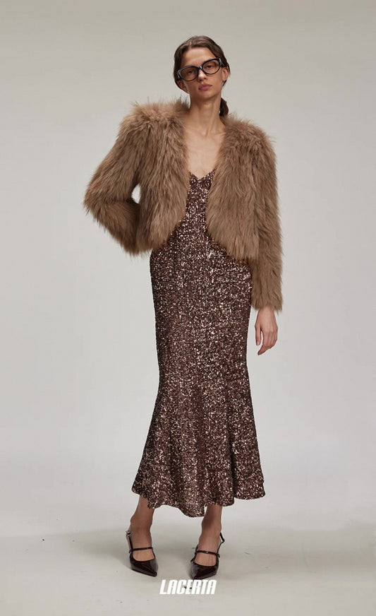 V-neck Cropped Fur Jacket
