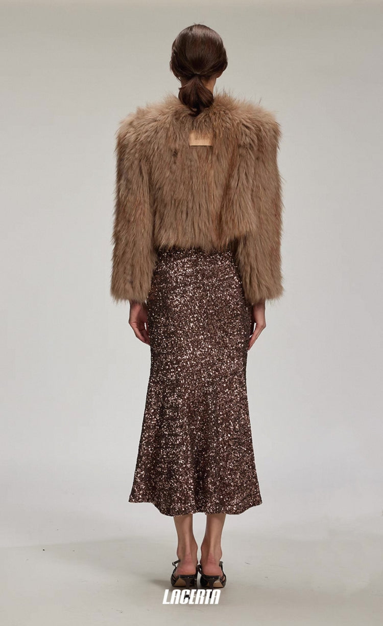V-neck Cropped Fur Jacket