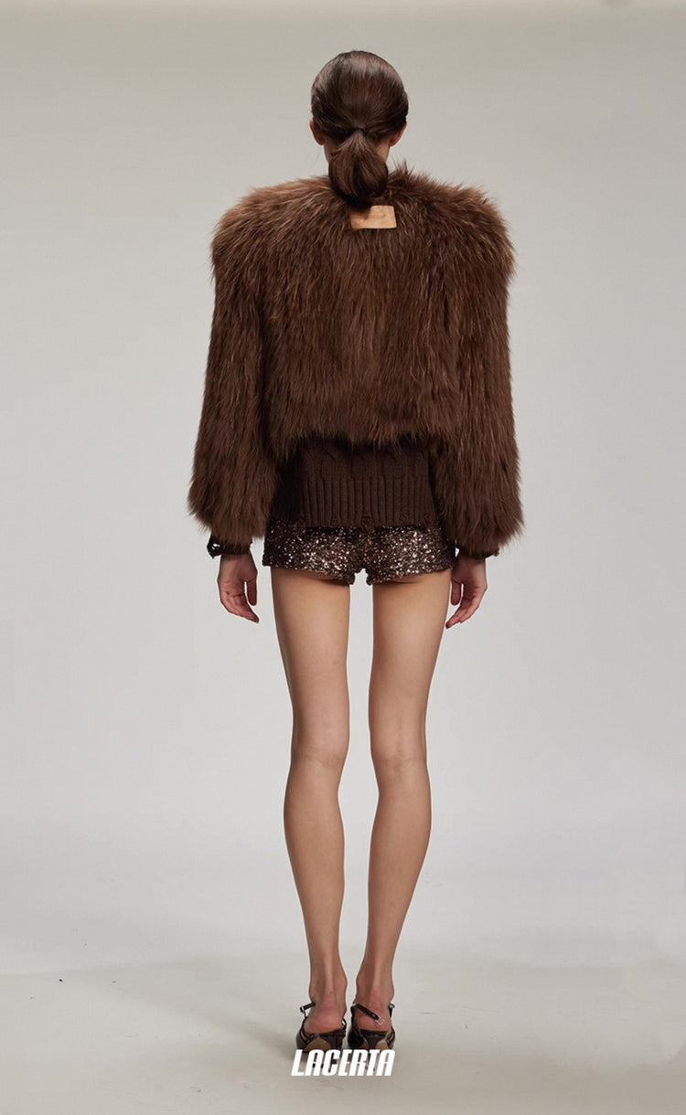 V-neck Cropped Fur Jacket