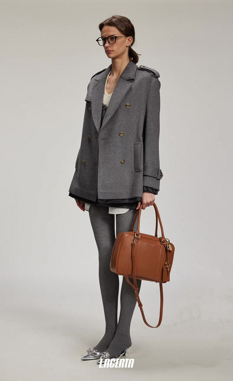 Notch Lapel Cropped Military-style Coat