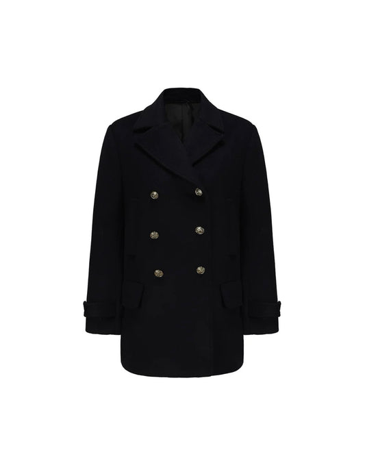 Navy Blue Oversized Wool Short Coat
