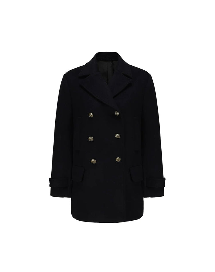 Navy Blue Oversized Wool Short Coat