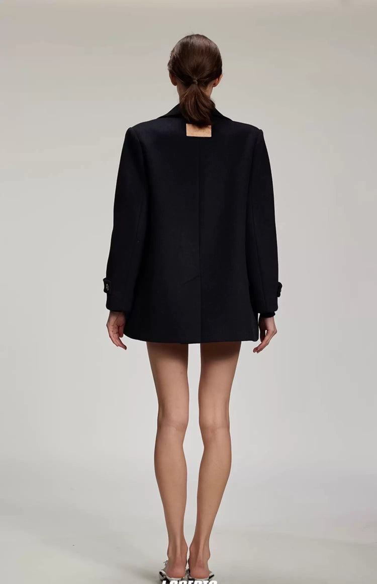 Navy Blue Oversized Wool Short Coat