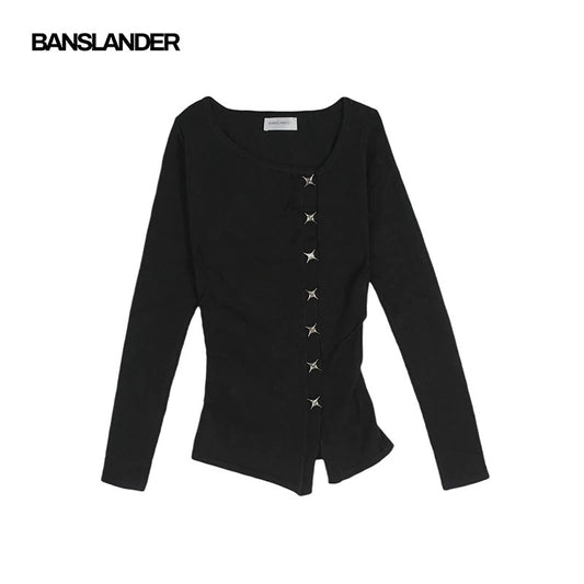 Star-Button Knit Top