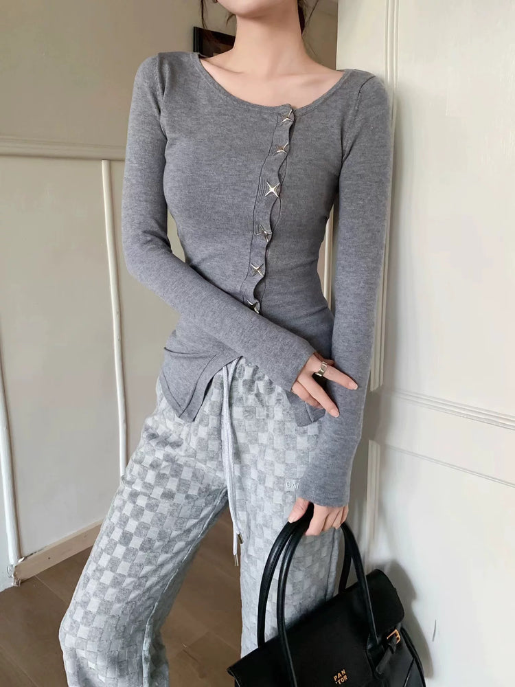 Star-Button Knit Top