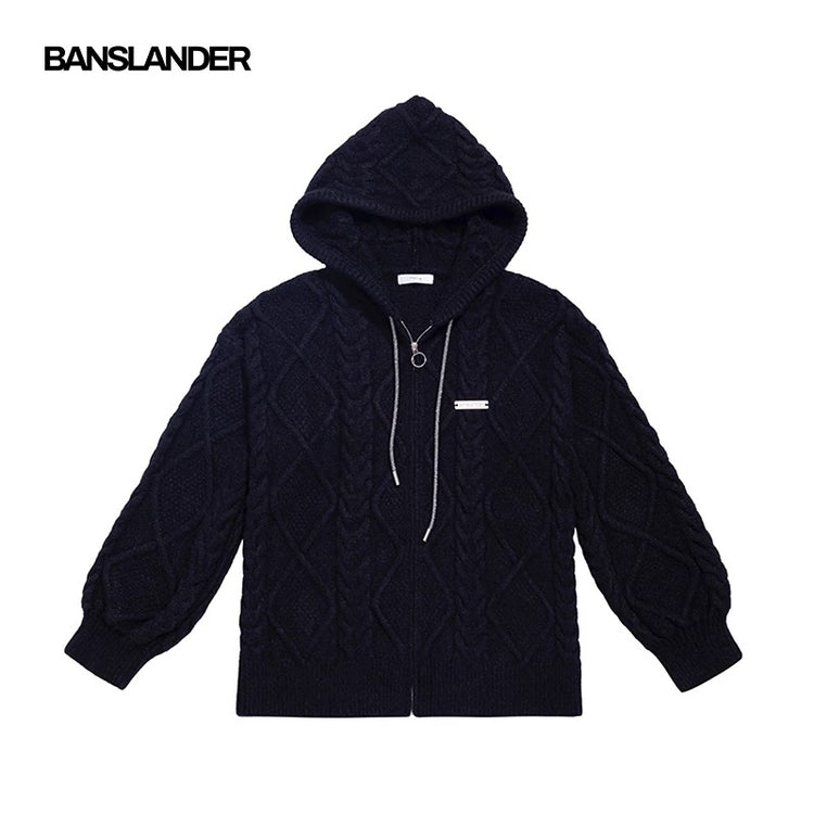 Shiny Drawstring Cable Knit Hoodie