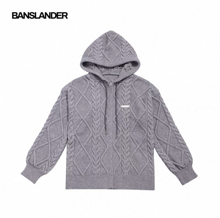 Shiny Drawstring Cable Knit Hoodie