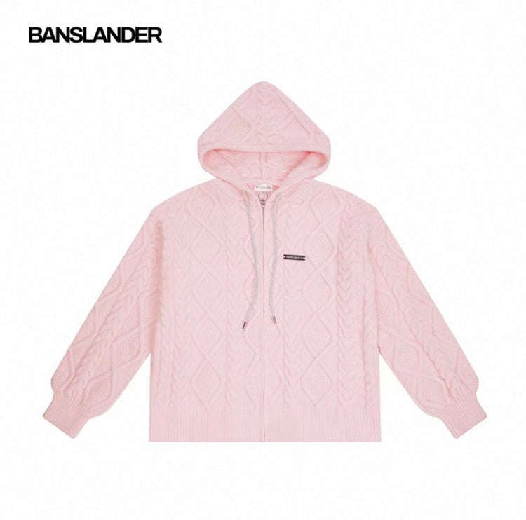 Shiny Drawstring Cable Knit Hoodie