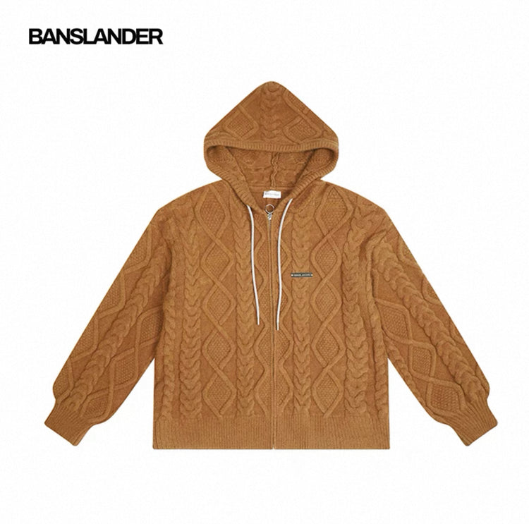 Shiny Drawstring Cable Knit Hoodie