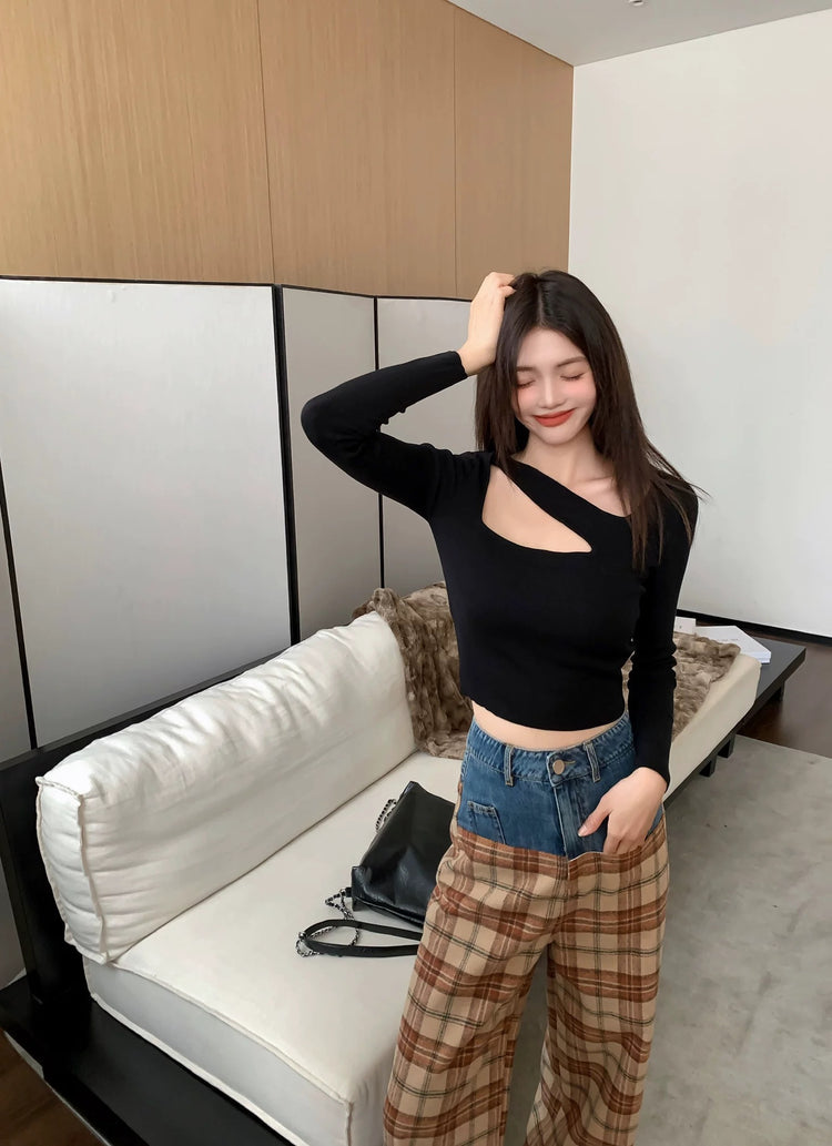 Scoop-Neck Cropped Knit Top