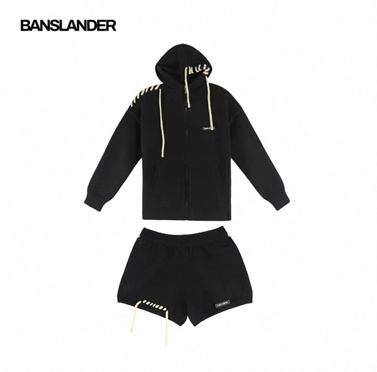 Lace-up Knitted Hoodie Set