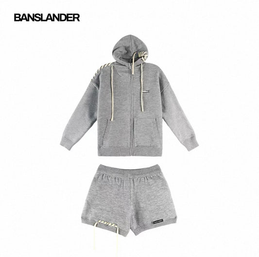 Lace-up Knitted Hoodie Set
