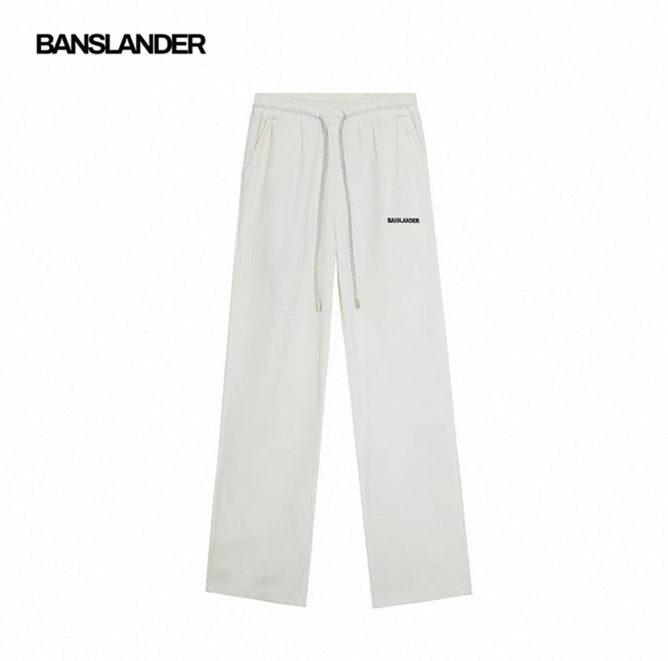 Shiny Drawstring Corduroy Wide-Leg Pants