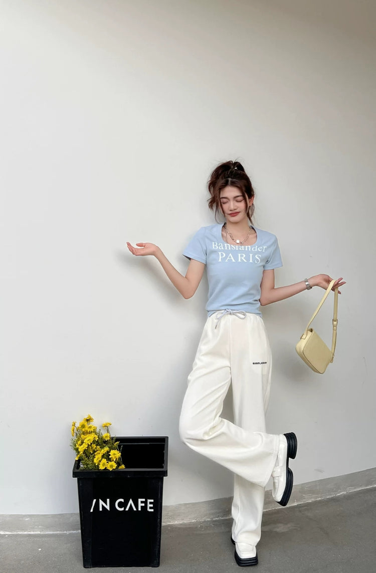 Shiny Drawstring Corduroy Wide-Leg Pants