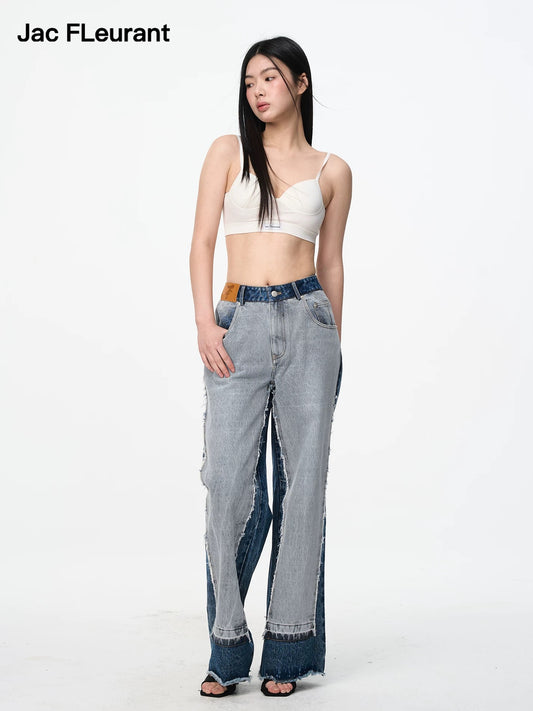 Paneled Washed Raw Hem Pants