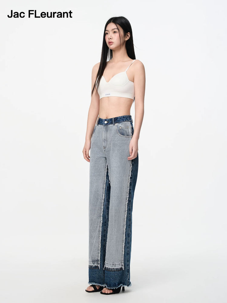 Paneled Washed Raw Hem Pants