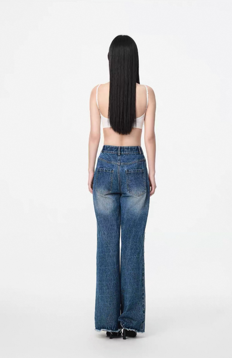 Paneled Washed Raw Hem Pants