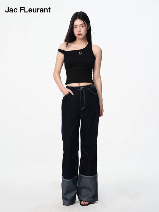 Asymmetrical Strap Embroidered Logo Tank Top