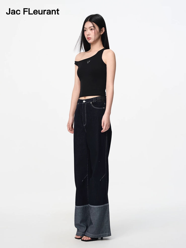 Asymmetrical Strap Embroidered Logo Tank Top