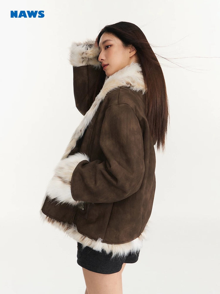 Snow Leopard Faux Fur Biker Jacket