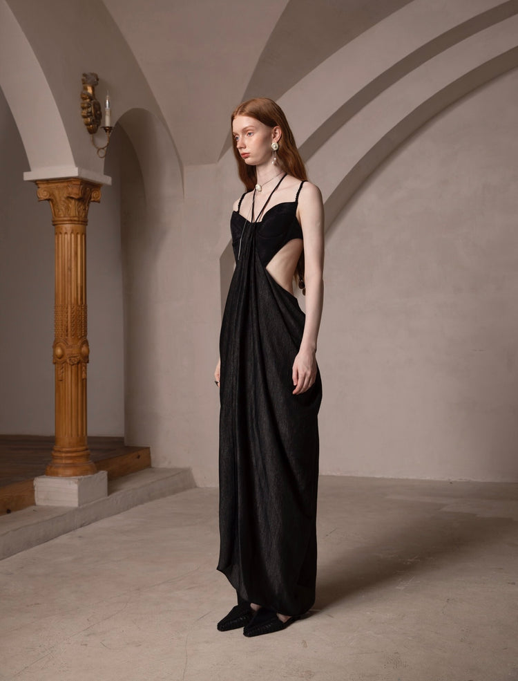 Sheer Waist-Cutout Camisole Dress