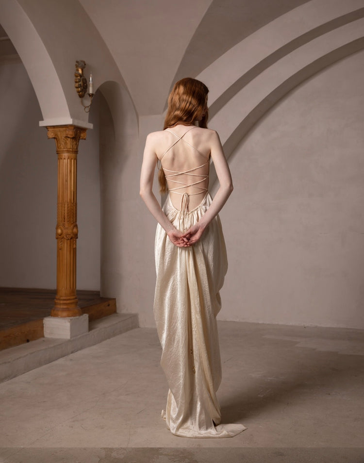 Vintage Palace-Style Backless Camisole Dress