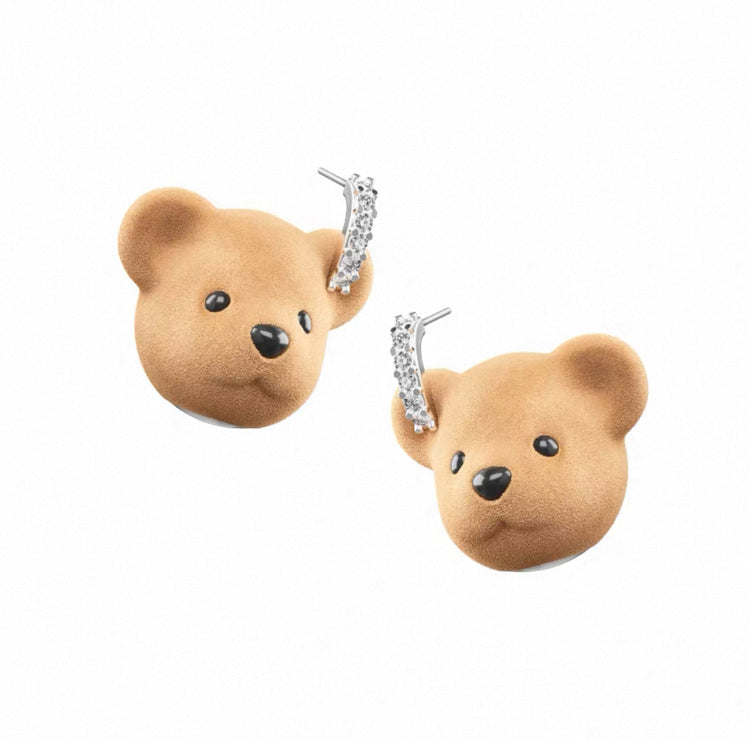 Paradise / Flocked Bear Head Gemstone Earring