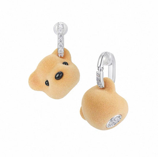 Paradise / Flocked Bear Head Gemstone Earring