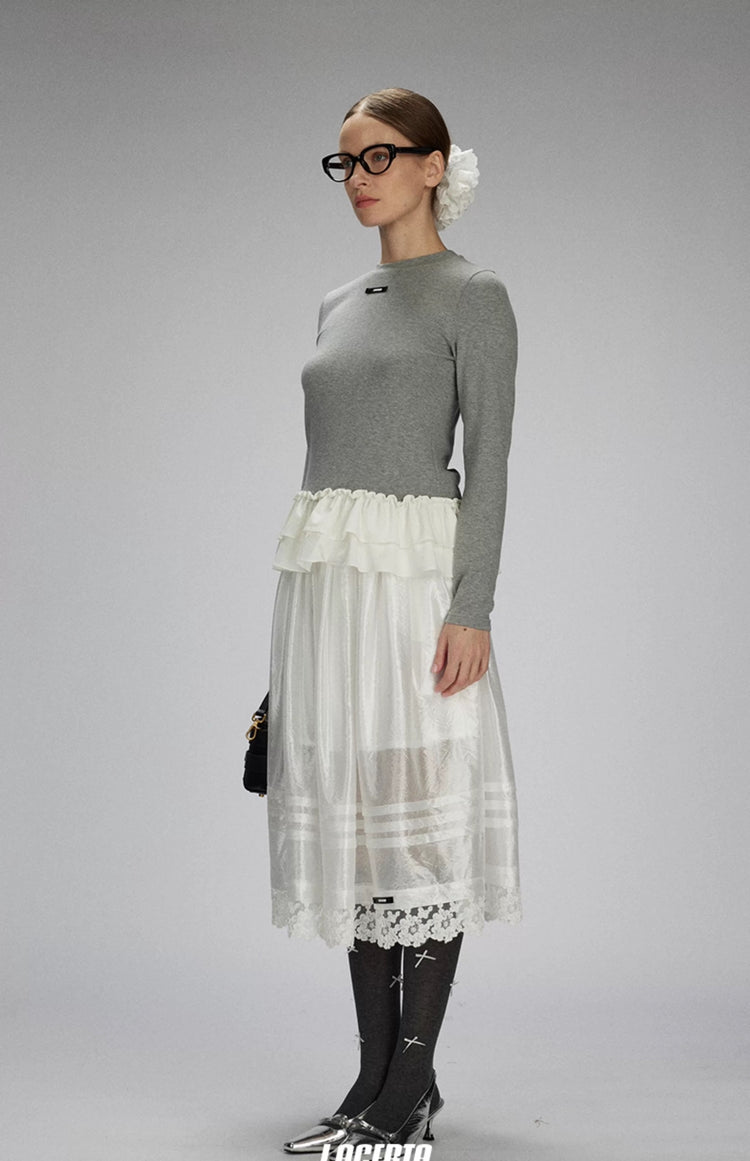 Patchwork Lace Hem T-shirt