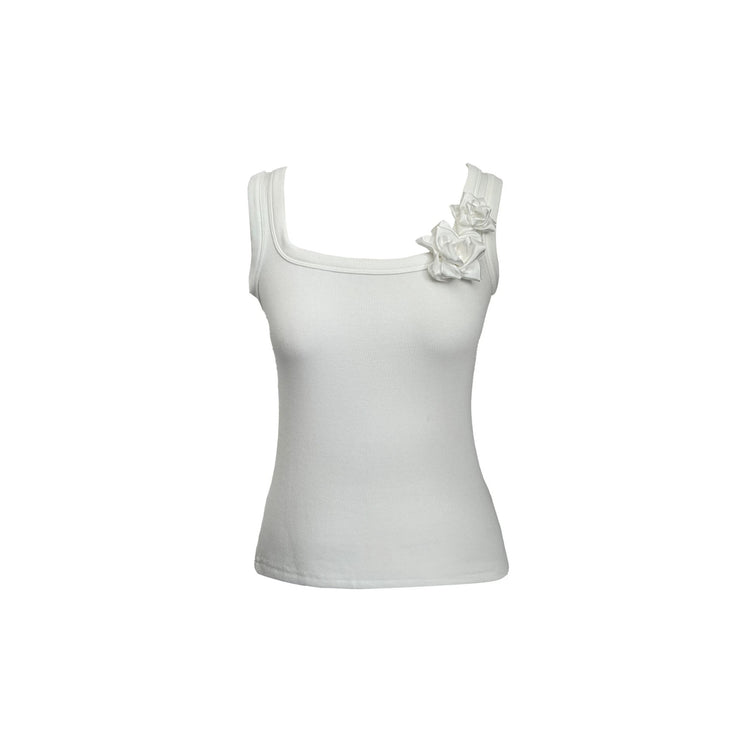 White Chest Flower Stretch Tank Top