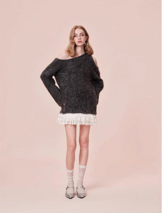 Mock Two-Piece Mohair Patchwork Dress
