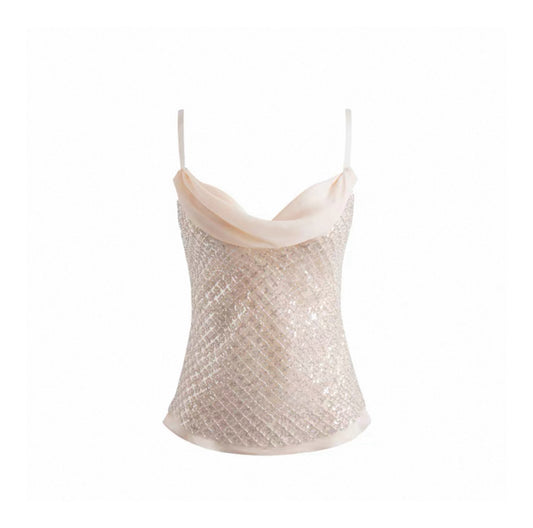 Beaded Chiffon Cowl Neck Camisole Top