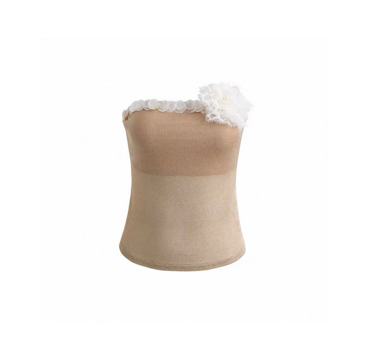 Lace Flower Knit Strapless Top